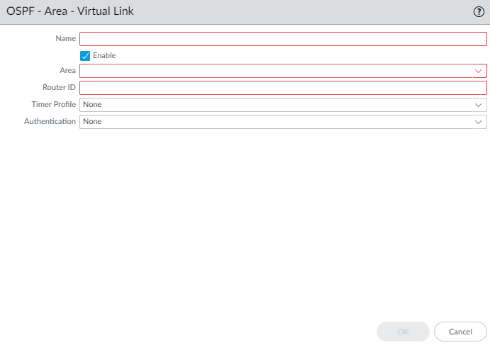 OSPF Virtual Link configuration window.